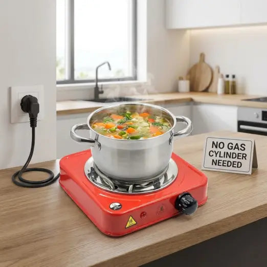 Electric Hot Plate 1000W Compact All Metal Cookware Compatible