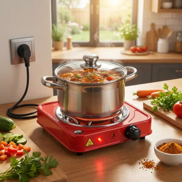 Electric Hot Plate 1000W Compact All Metal Cookware Compatible