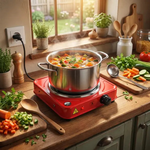 Electric Hot Plate 1000W Compact All Metal Cookware Compatible