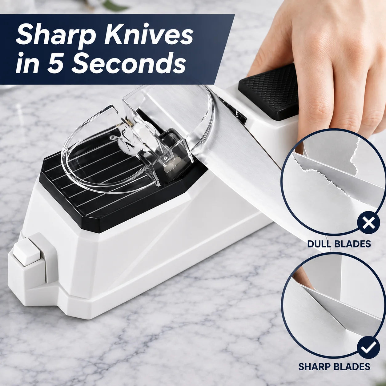 Electric Knife Sharpener 3-Stage USB Rechargeable Non-Slip Base
