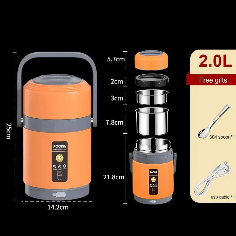 Electric Lunch Box USB-Powered Stainless Steel 2.0 L