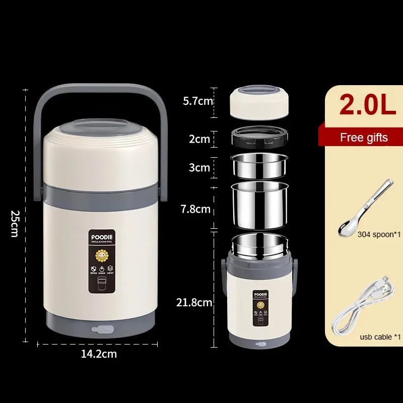 Electric Lunch Box USB-Powered Stainless Steel 2.0 L