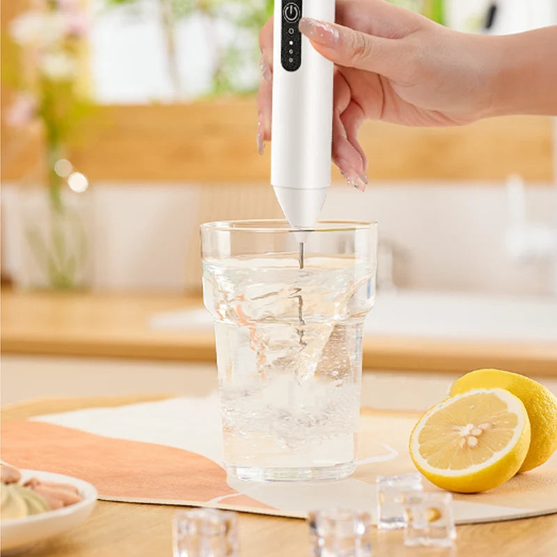 Electric Milk Frother 3-Speed USB Rechargeable Stainless Steel Whisk