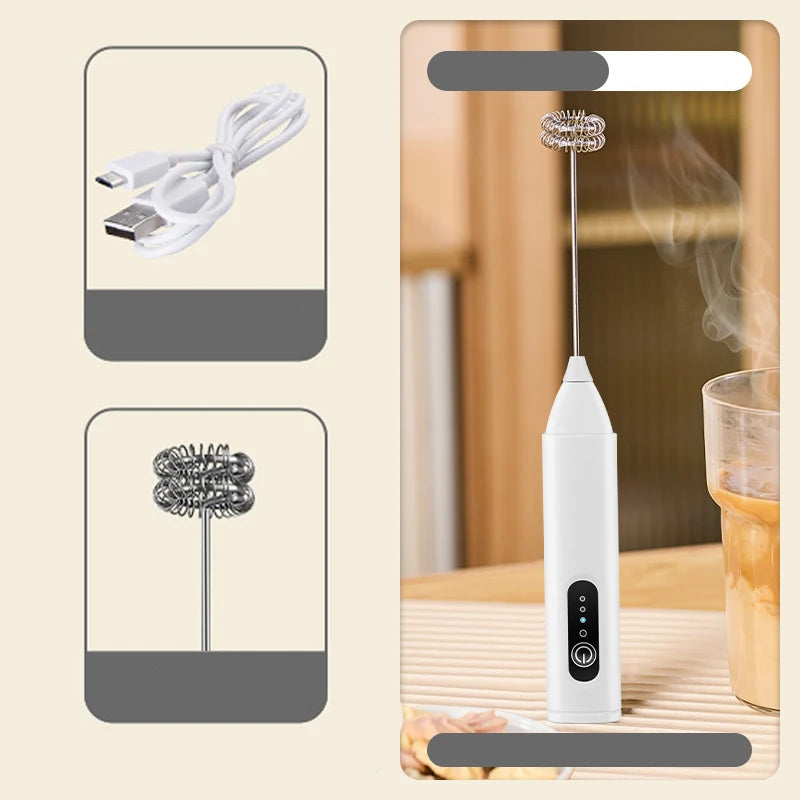 Electric Milk Frother 3-Speed USB Rechargeable Stainless Steel Whisk