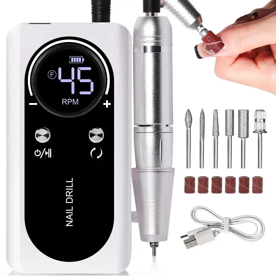 Electric Nail Drill 45,000 RPM Aluminum Handpiece & USB-C Charging