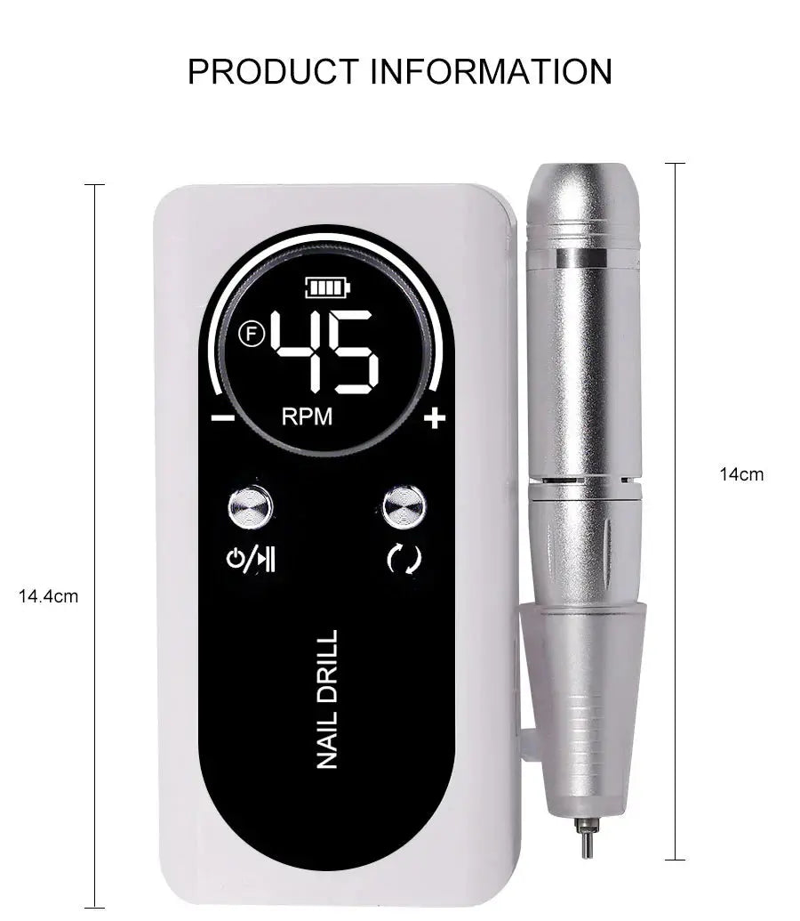 Electric Nail Drill 45,000 RPM Aluminum Handpiece & USB-C Charging