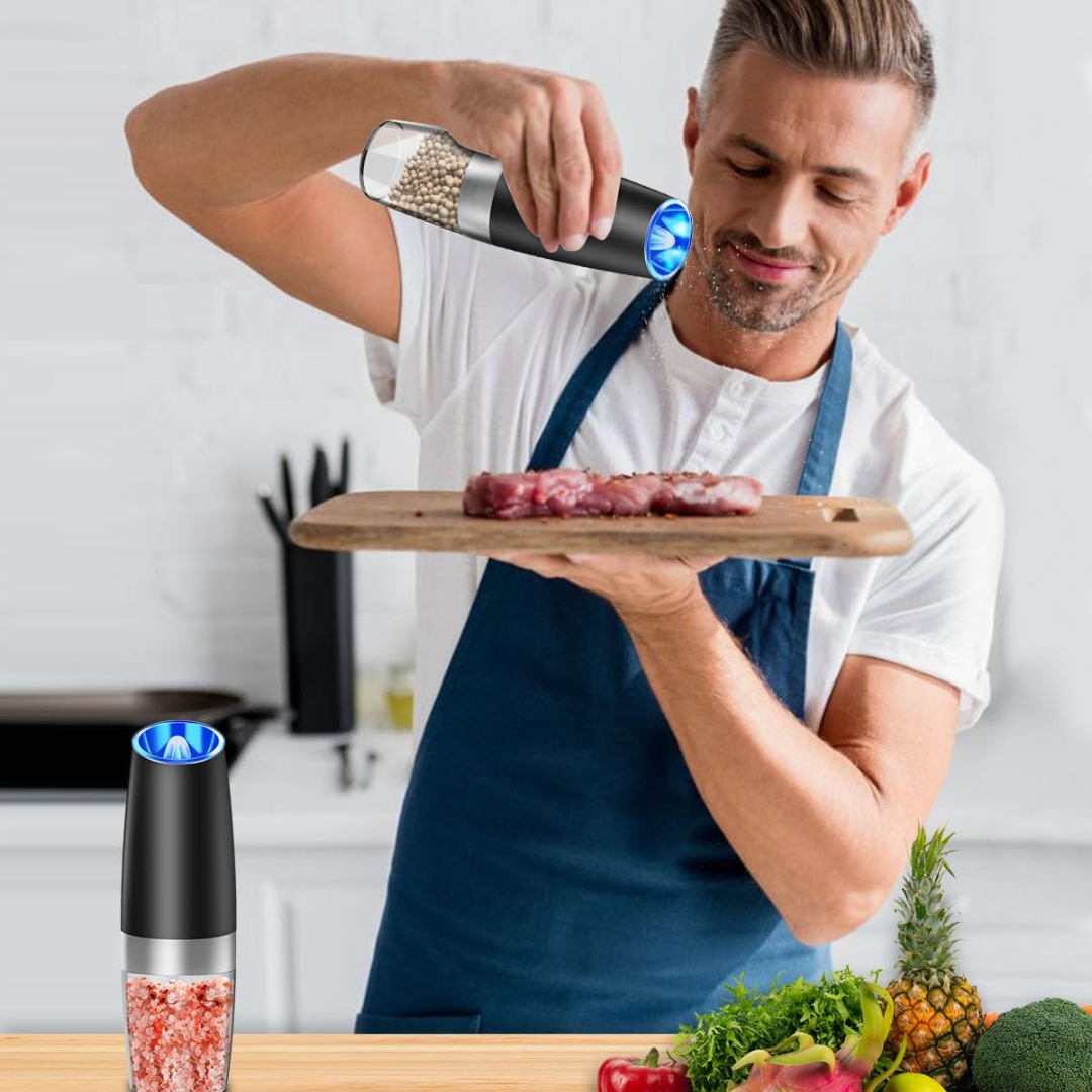 Electric Pepper & Salt Grinder Set Rechargeable One-Handed LED