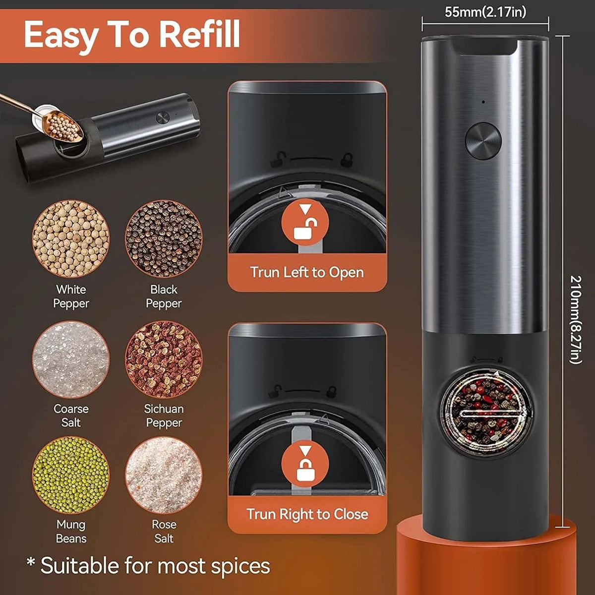 Electric Spice Grinder Set Stainless Steel USB-C Two-Pack
