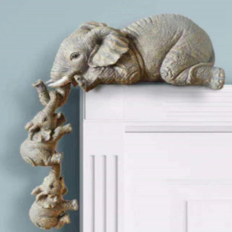 Elephant Figurine Set Mother & Baby Edge-Hanging 3-Piece