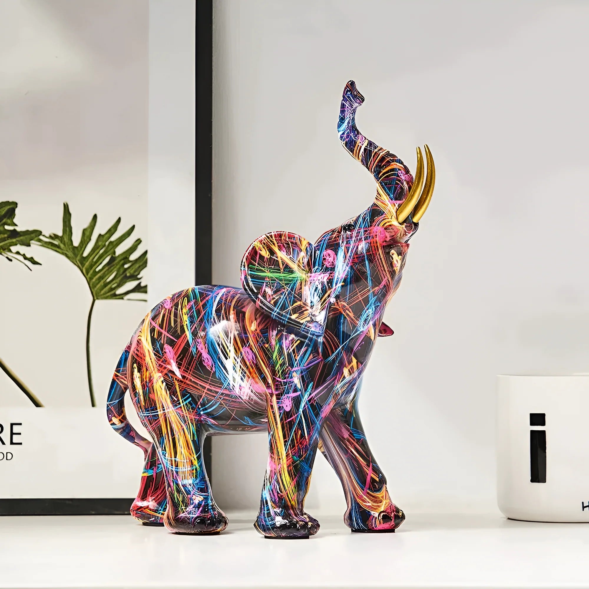 Elephant Statue Handcrafted Multicolored Resin