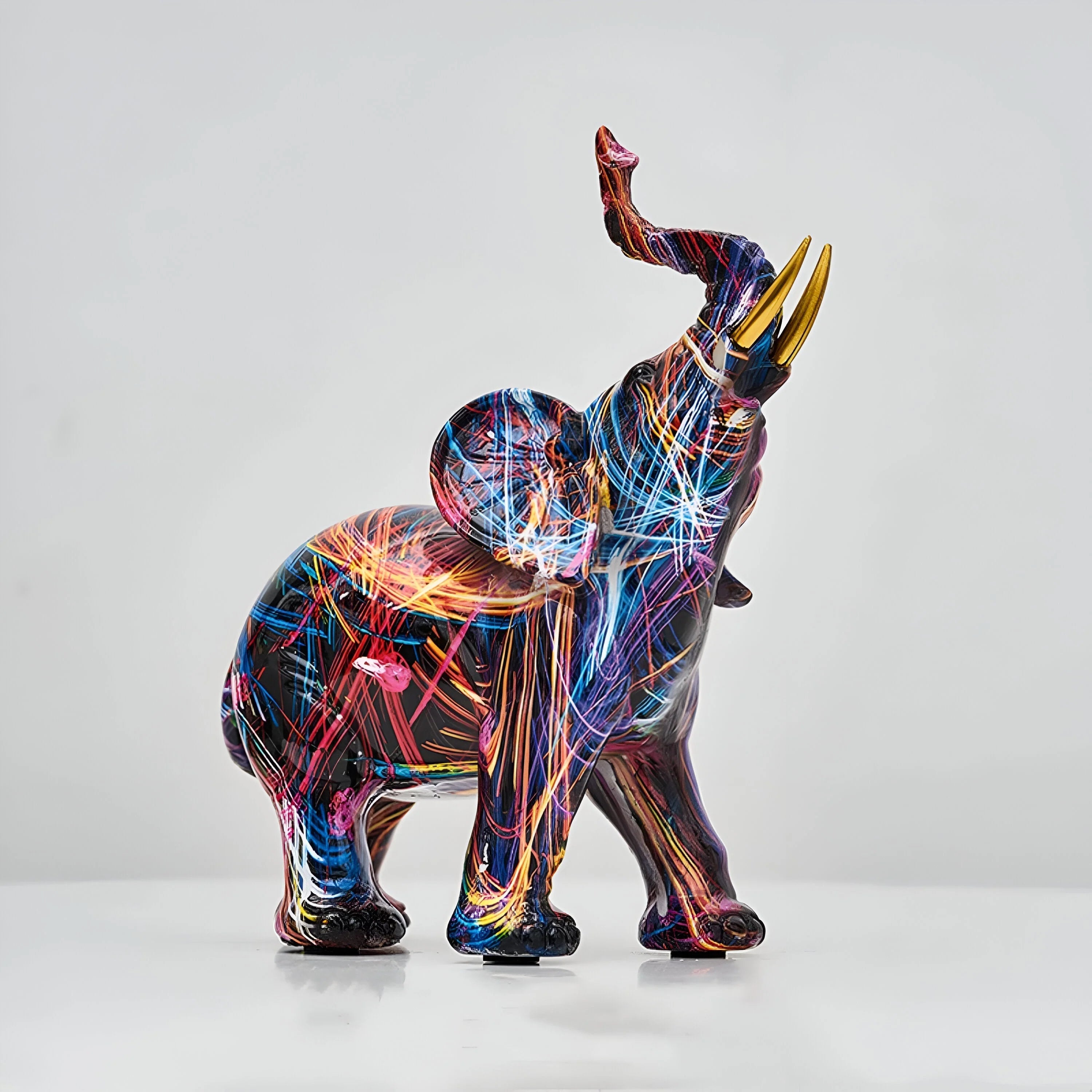 Elephant Statue Handcrafted Multicolored Resin