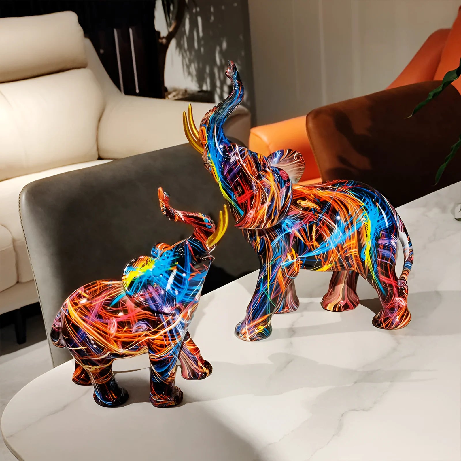 Elephant Statue Handcrafted Multicolored Resin