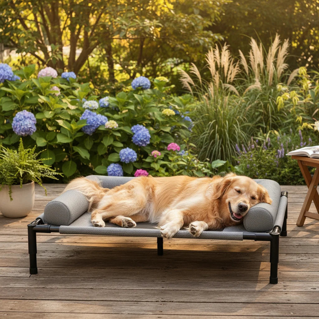 Elevated Dog Bed Steel Frame Ventilated Rattan Mesh