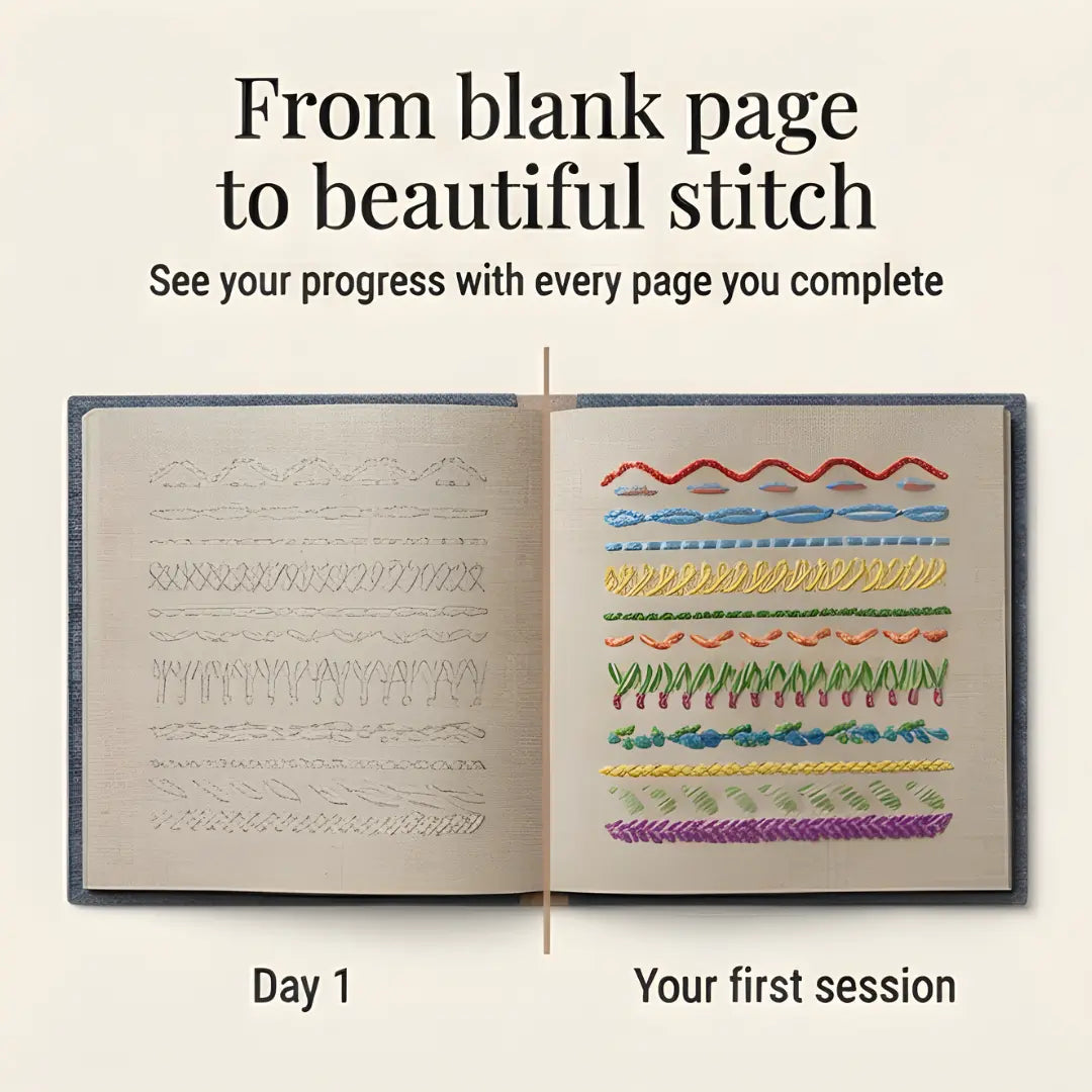 Embroidery Kit 106 Stitch Patterns Removable Linen Pages & Bamboo Hoop