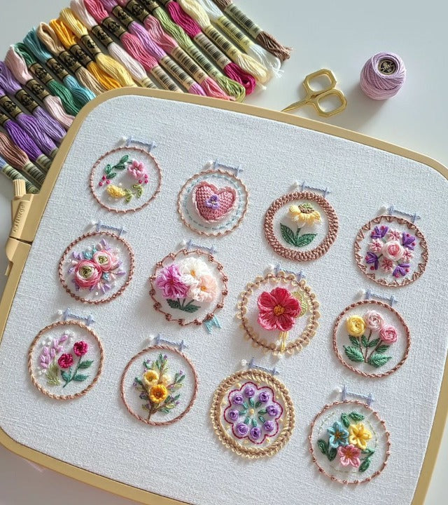 Embroidery Kit 12 Printed Linen Designs All-Inclusive