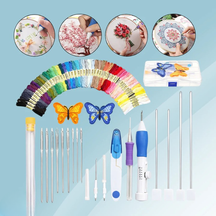 Embroidery Kit Stainless Steel Needles Ergonomic Handle