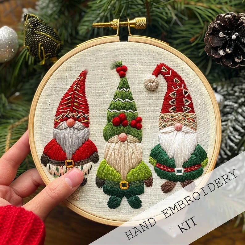 Embroidery Kit Winter Village Beginner Friendly 8-Inch Hoop