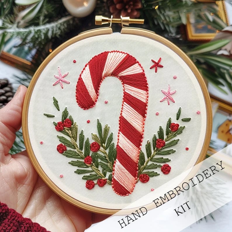 Embroidery Kit Winter Village Beginner Friendly 8-Inch Hoop
