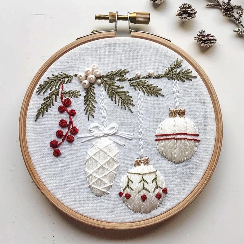 Embroidery Kit Winter Village Beginner Friendly 8-Inch Hoop