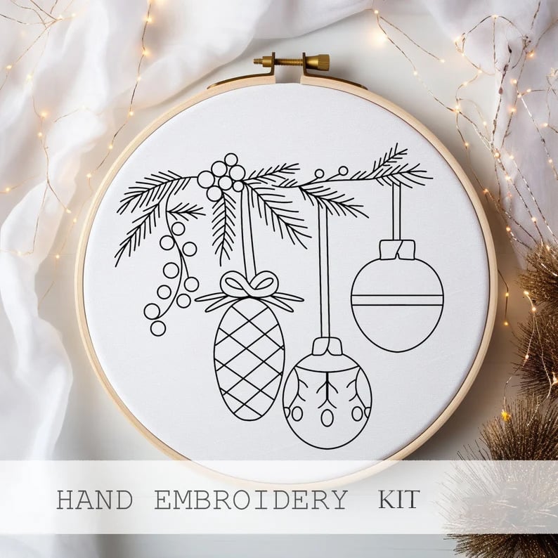 Embroidery Kit Winter Village Beginner Friendly 8-Inch Hoop