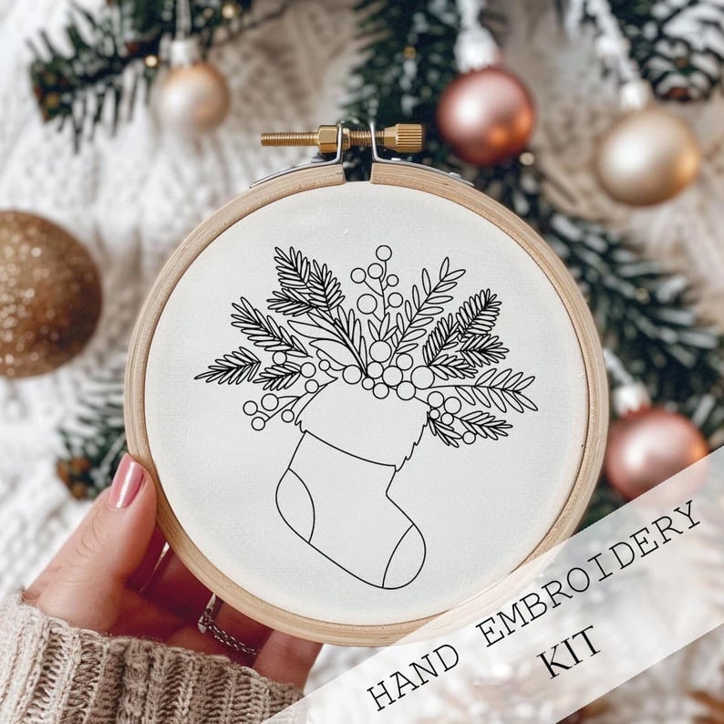 Embroidery Kit Winter Village Beginner Friendly 8-Inch Hoop