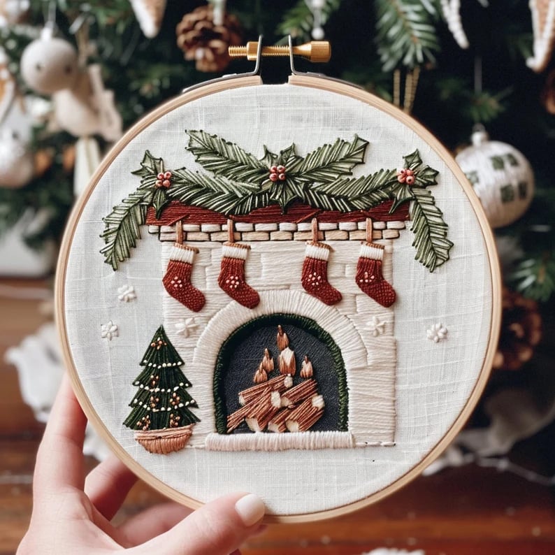 Embroidery Kit Winter Village Beginner Friendly 8-Inch Hoop