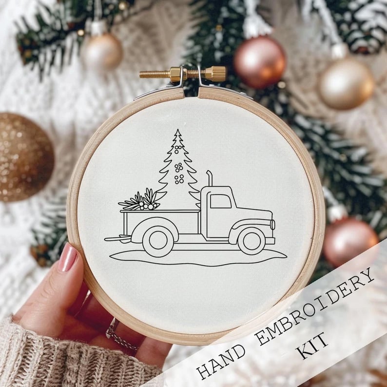 Embroidery Kit Winter Village Beginner Friendly 8-Inch Hoop