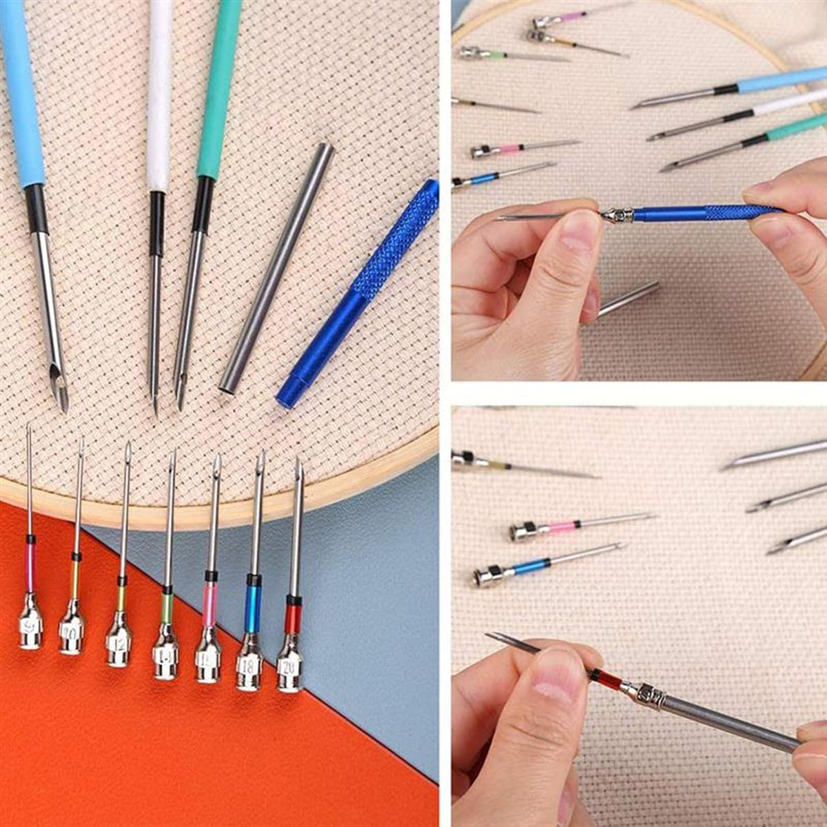 Embroidery Punch Needle Tool Ergonomic Wood Handle Interchangeable Needles