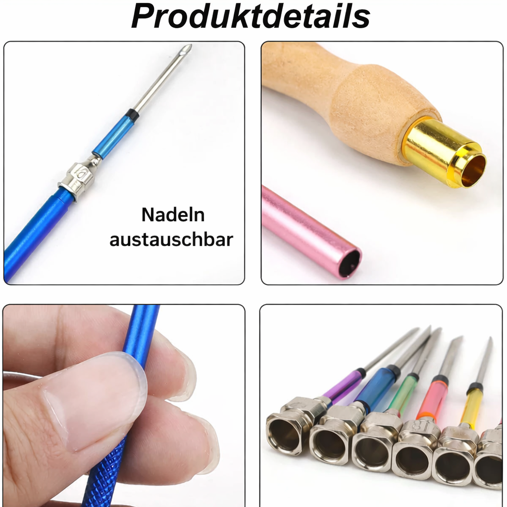 Embroidery Punch Needle Tool Ergonomic Wood Handle Interchangeable Needles