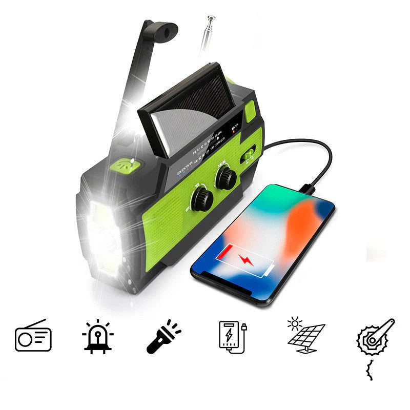 Emergency Radio Solar & Crank Charging LED SOS Weatherproof