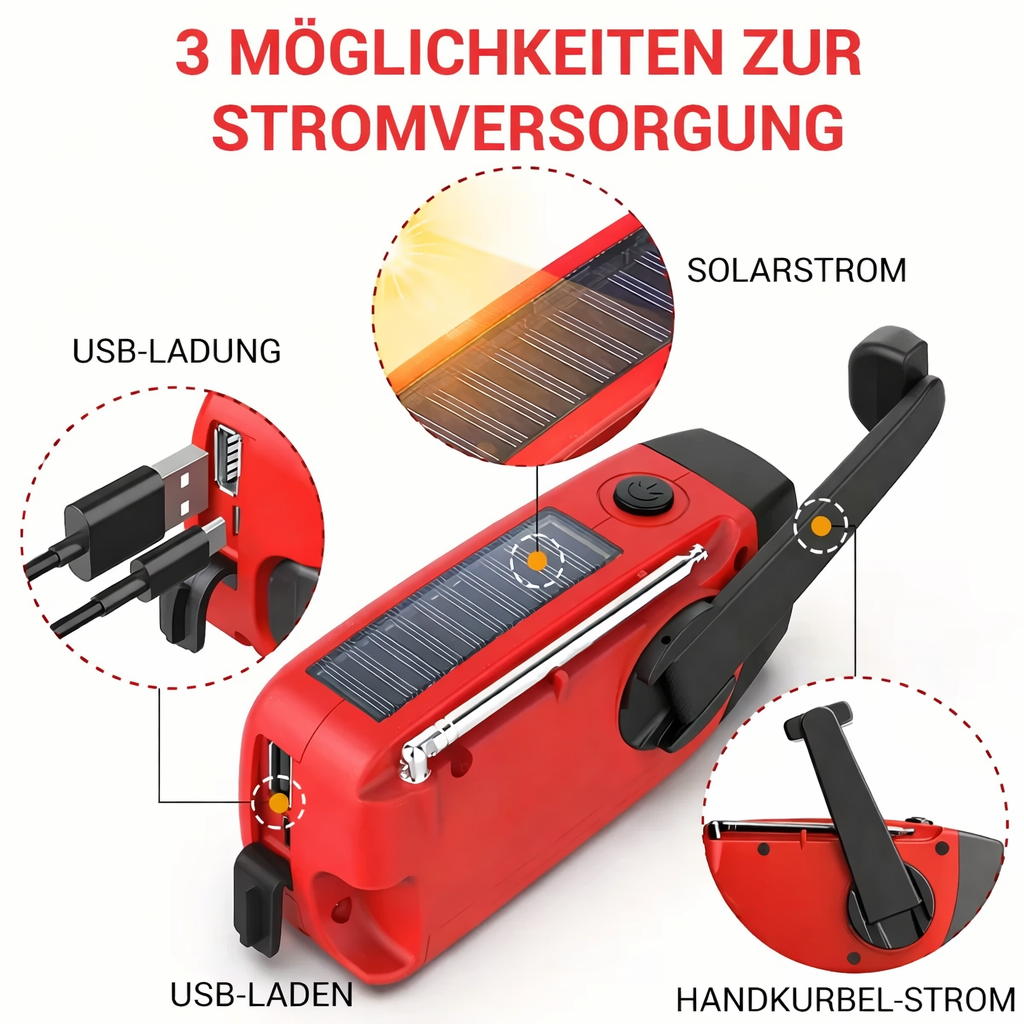 Emergency Radio Weather Alert Hand-Crank Solar & USB