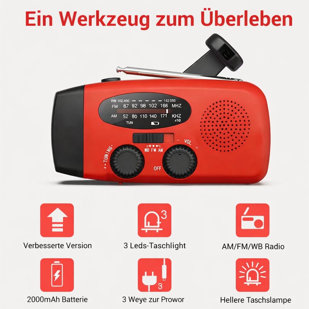 Emergency Radio Weather Alert Hand-Crank Solar & USB