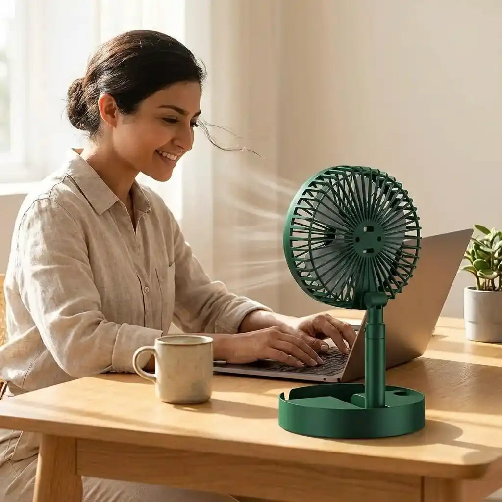 Extendable Table Fan Telescopic Stand & Phone Holder USB