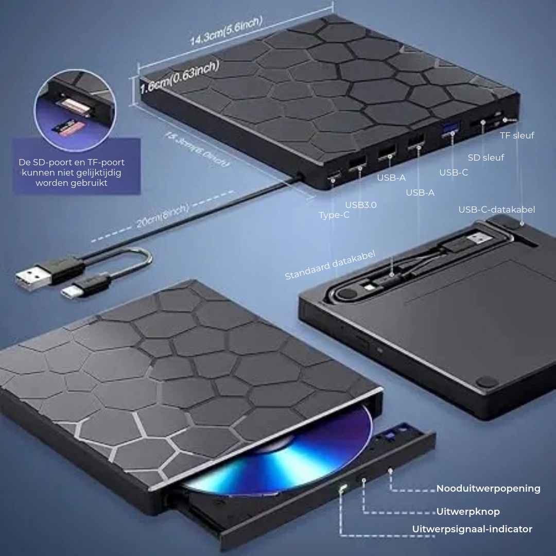 External CD/DVD Drive USB-C Hub SD & MicroSD Reader