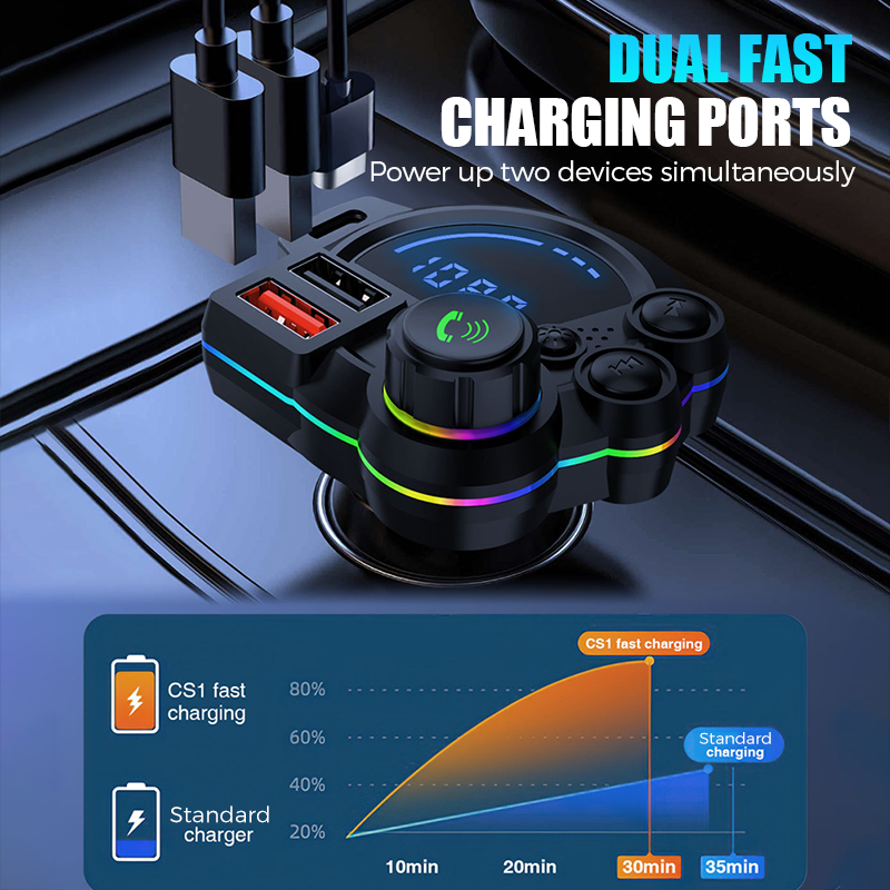 FM Transmitter Bluetooth 5.3 Dual USB Fast Charge
