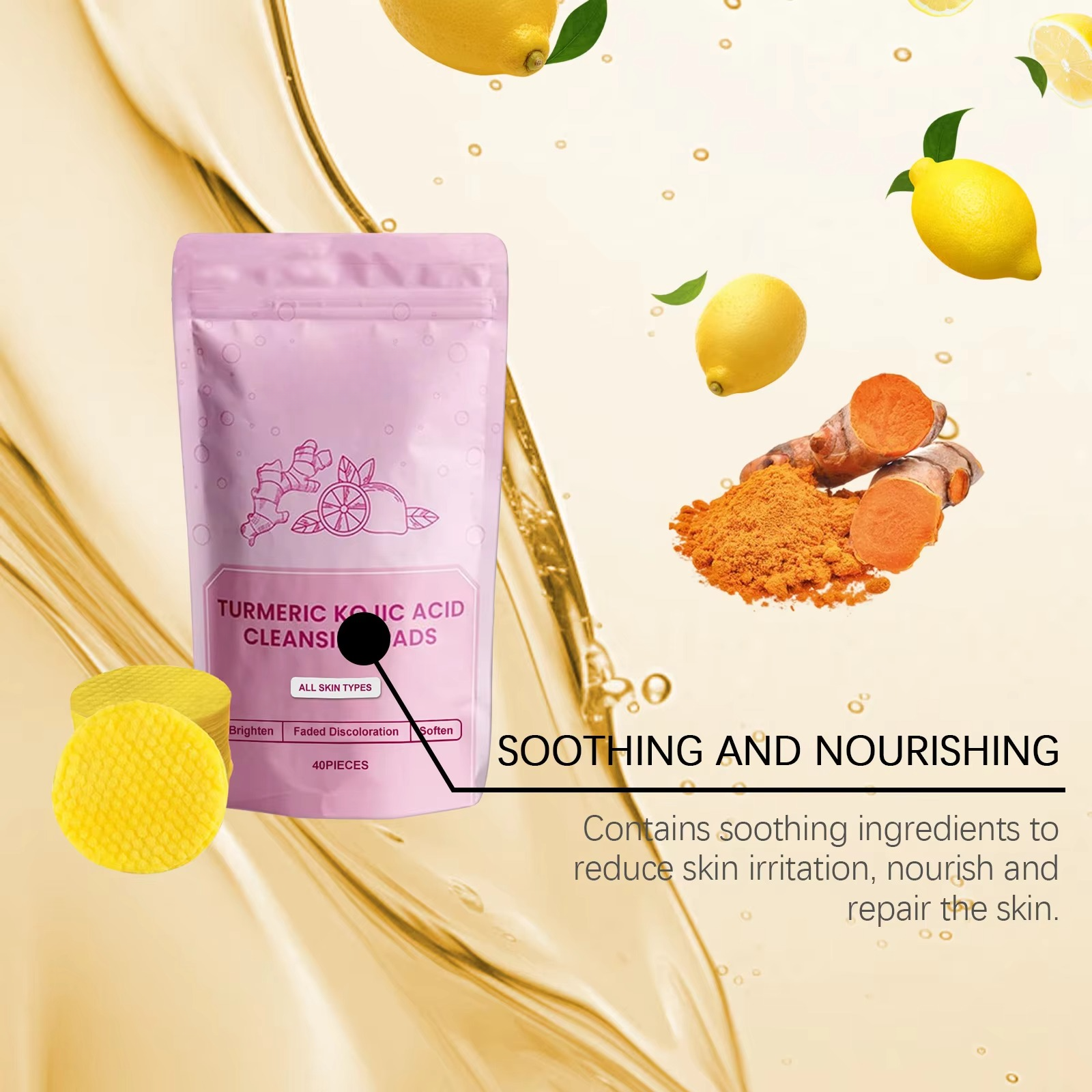 Facial Pads Turmeric & Lemon Peel Pack of 40