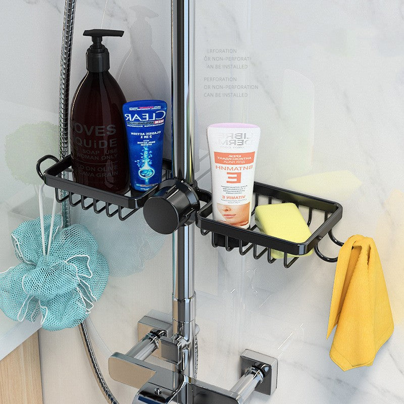 Faucet Organizer Dual Baskets & Towel Bar Rust-Free Aluminum