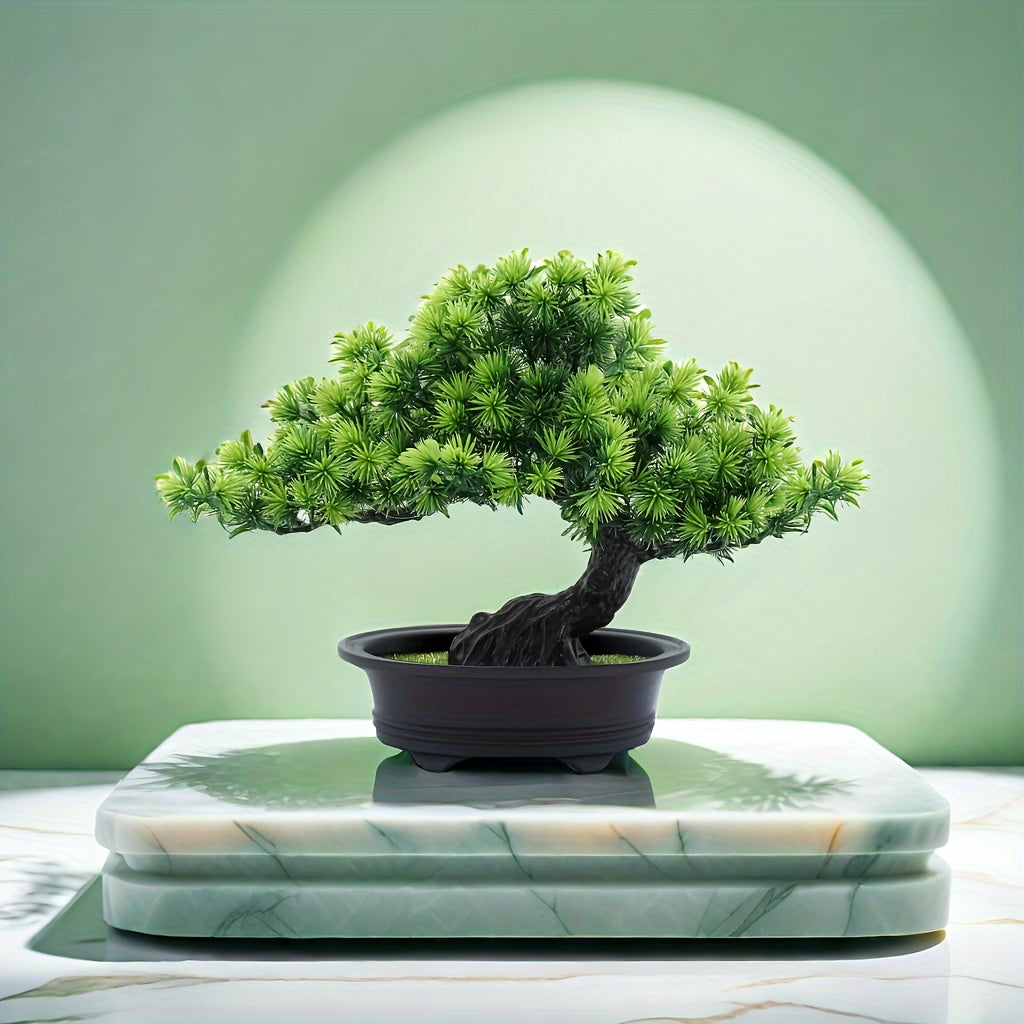 Faux Bonsai Plant Lifelike Leaves Low Maintenance Black Pot