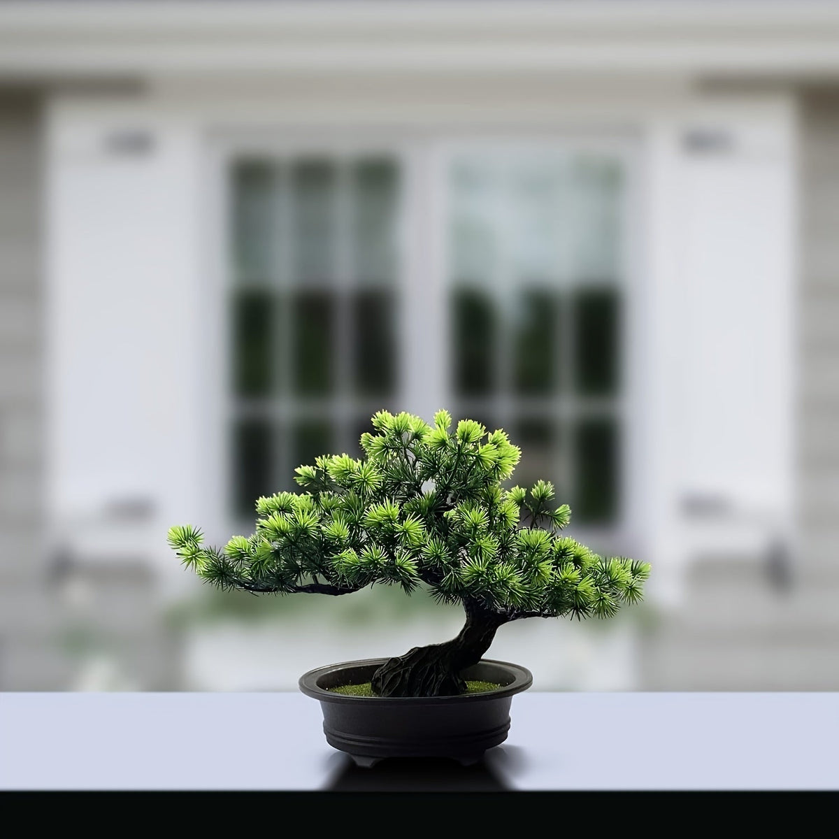 Faux Bonsai Plant Lifelike Leaves Low Maintenance Black Pot