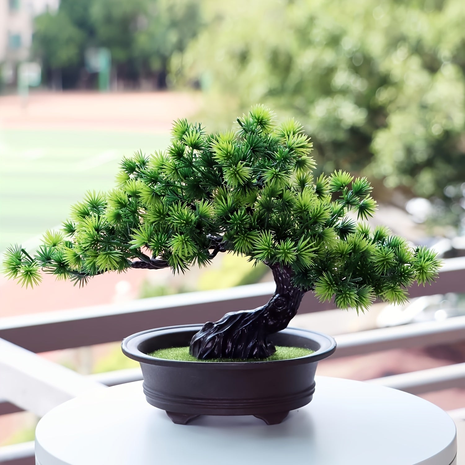 Faux Bonsai Plant Lifelike Leaves Low Maintenance Black Pot