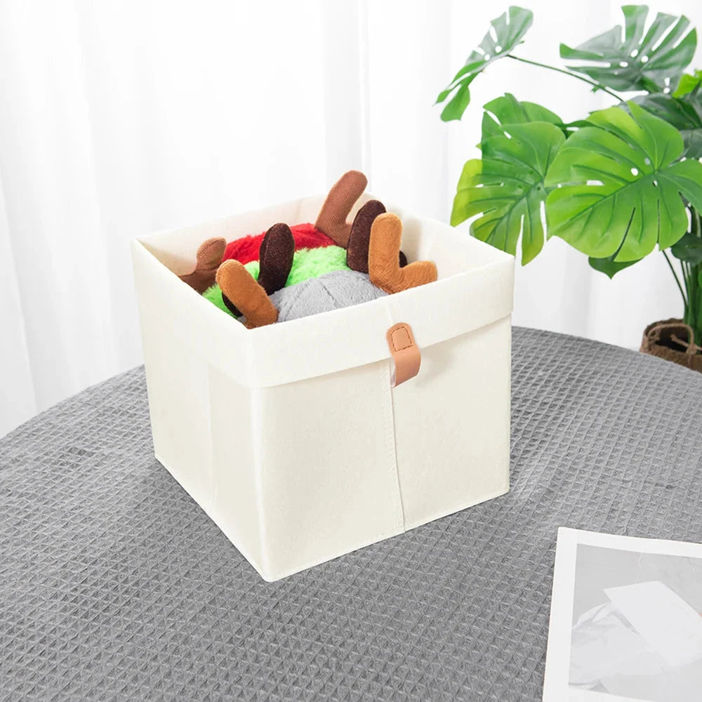 Felt Storage Box Shape-Stable Foldable Lid & Leather Handle