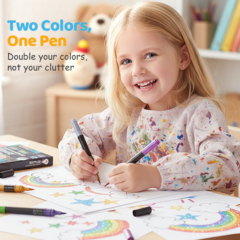 Felt-Tip Pens Dual Tip Glitter Water-Based & Non-Toxic