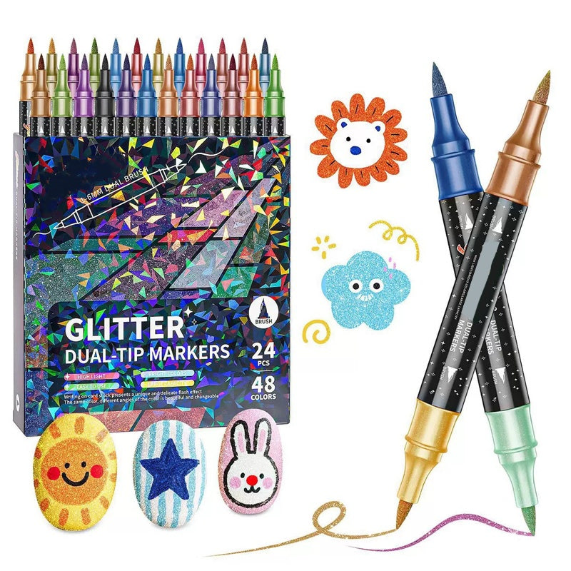 Felt-Tip Pens Dual Tip Glitter Water-Based & Non-Toxic