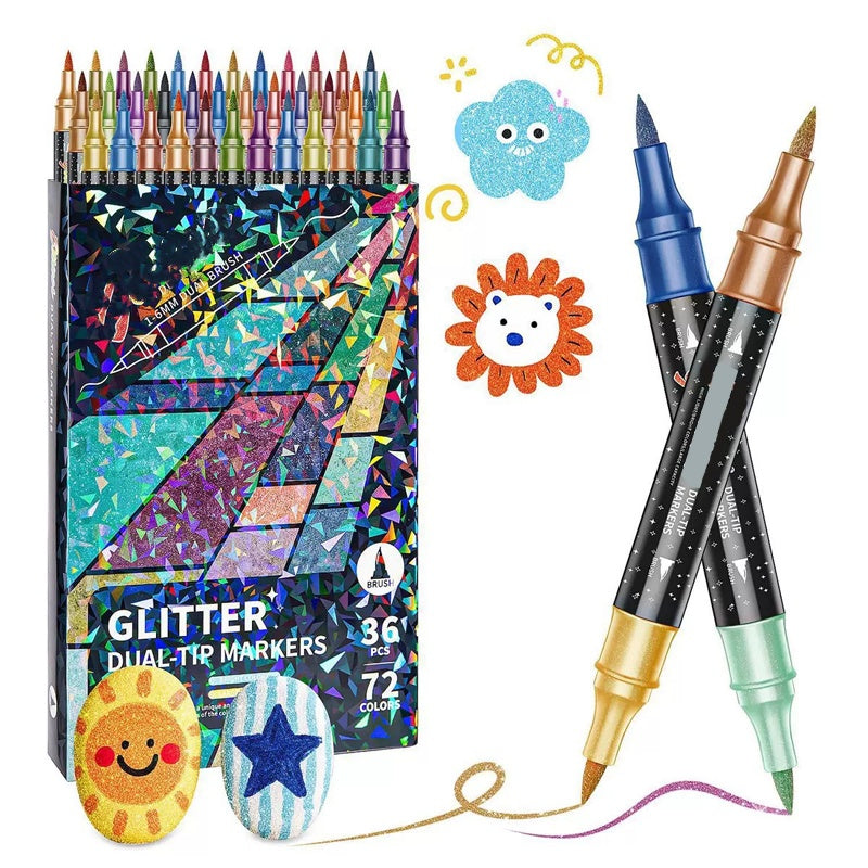 Felt-Tip Pens Dual Tip Glitter Water-Based & Non-Toxic
