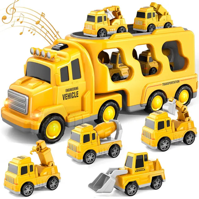 Fire Truck Transporter Playset Interactive Light & Sound Multiple Vehicles