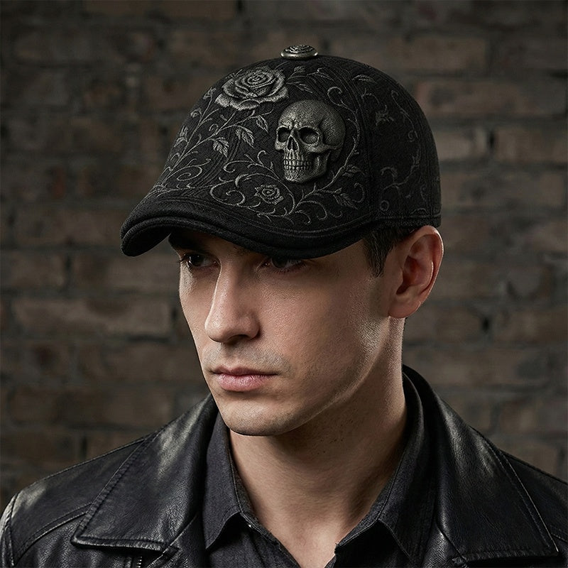 Flat Cap Gothic Skull Embroidery Sun Protective Visor