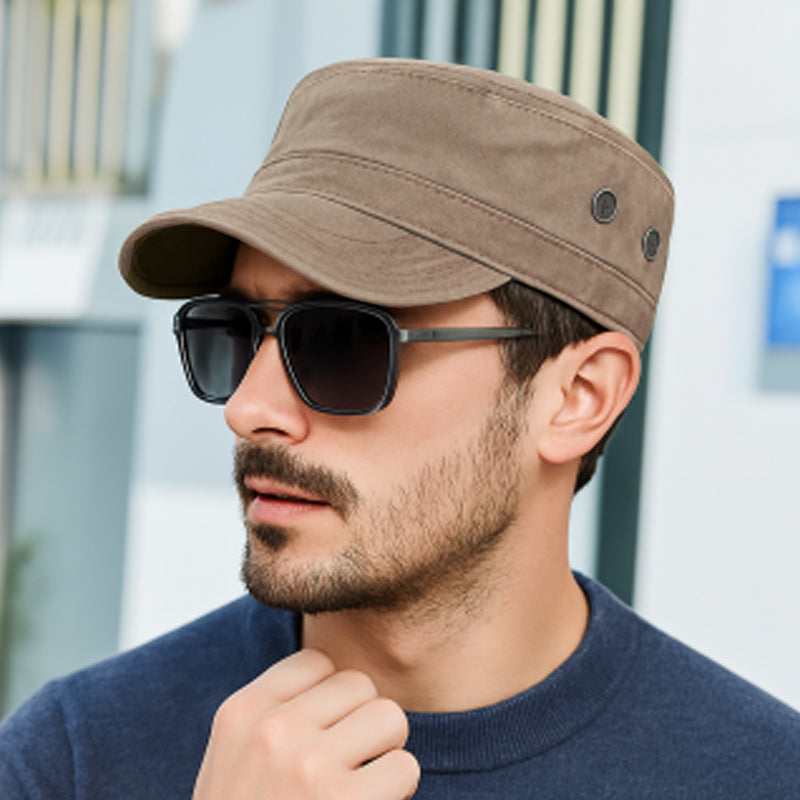 Flat Cap Military Curved Brim Breathable Cotton Adjustable Buckle