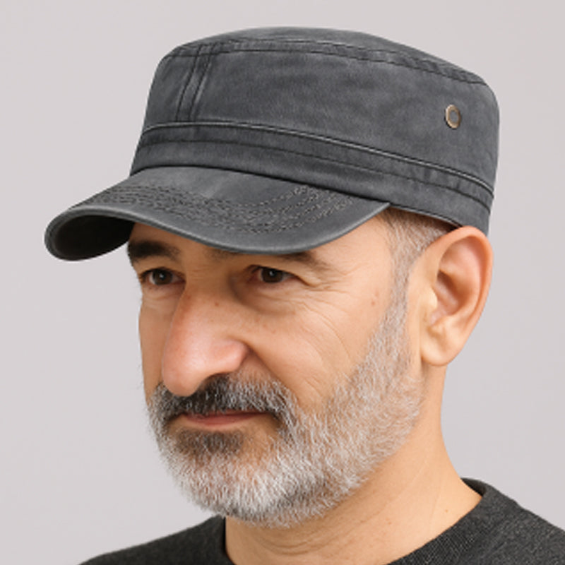 Flat Cap Military Curved Brim Breathable Cotton Adjustable Buckle
