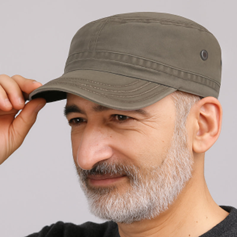 Flat Cap Military Curved Brim Breathable Cotton Adjustable Buckle