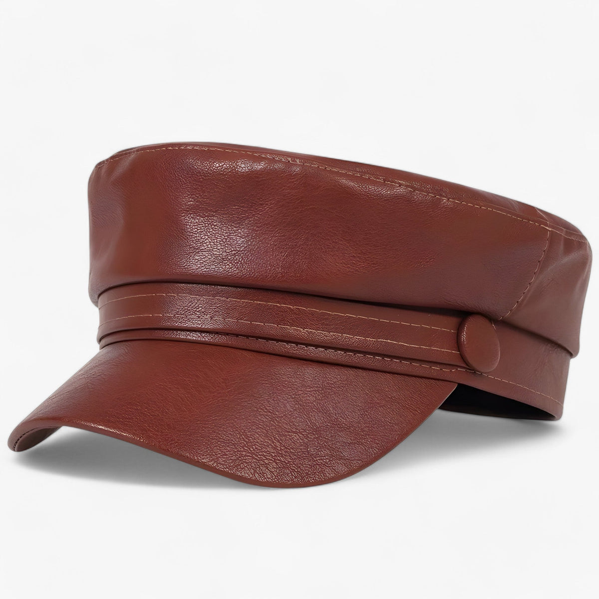 Flat Cap Octagonal PU Leather Adjustable Strap